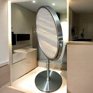Elegant Silvertone 3X Magnification Vanity Mirror EUC